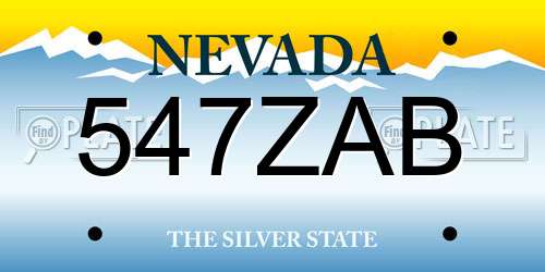 547ZAB Nevada License Plate