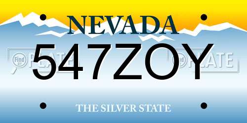 547ZOY Nevada License Plate