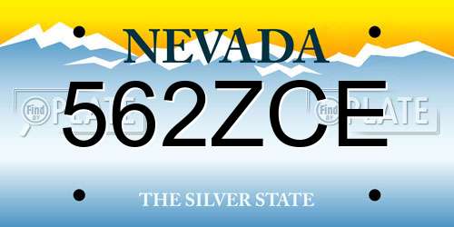 562ZCE Nevada License Plate