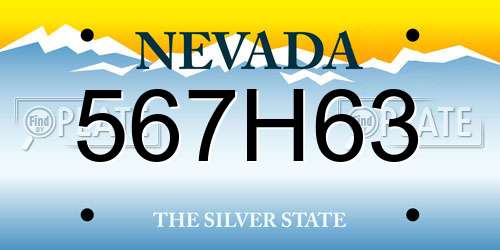 567H63 Nevada License Plate