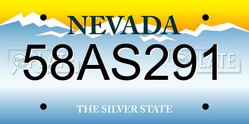 58AS291 Nevada License Plate