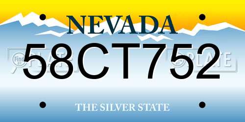 58CT752 Nevada License Plate