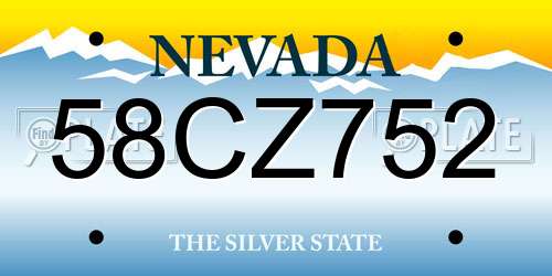 58CZ752 Nevada License Plate