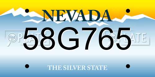 58G765 Nevada License Plate