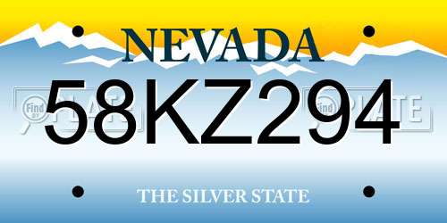 58KZ294 Nevada License Plate