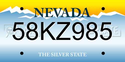 58KZ985 Nevada License Plate