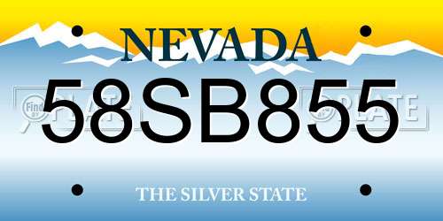 58SB855 Nevada License Plate