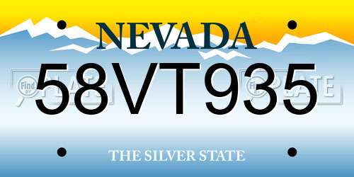 58VT935 Nevada License Plate
