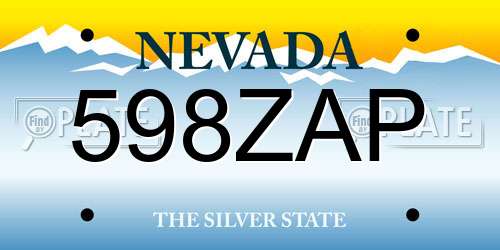 598ZAP Nevada License Plate