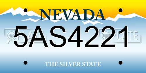 5AS4221 Nevada License Plate