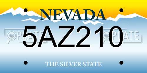 5AZ210 Nevada License Plate