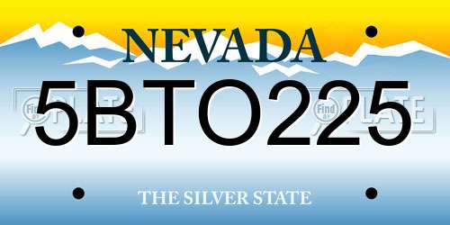 5BTO225 Nevada License Plate