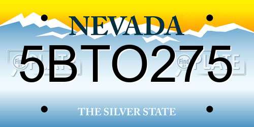 5BTO275 Nevada License Plate