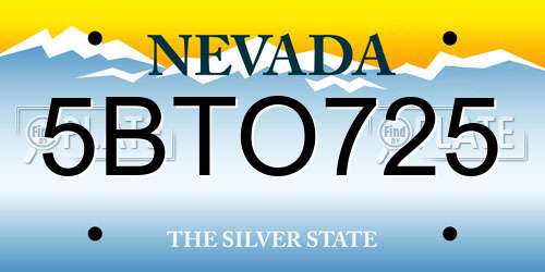 5BTO725 Nevada License Plate
