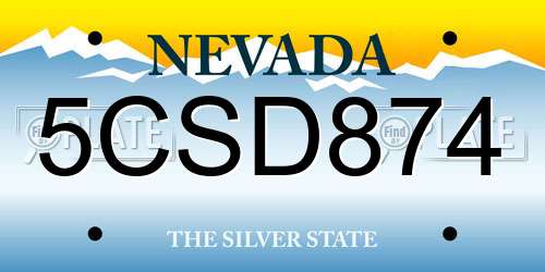 5CSD874 Nevada License Plate