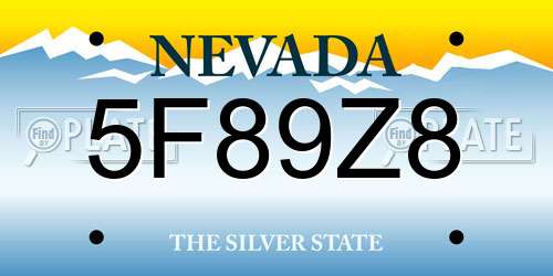 5F89Z8 Nevada License Plate