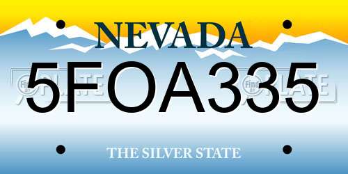 5FOA335 Nevada License Plate