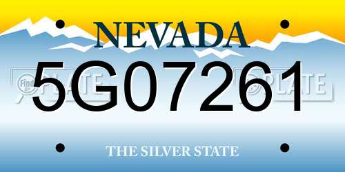 5G07261 Nevada License Plate