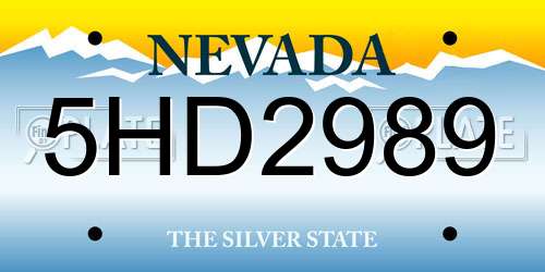 5HD2989 Nevada License Plate
