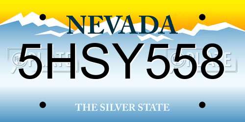 5HSY558 Nevada License Plate