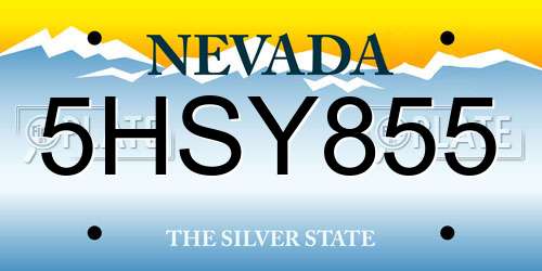 5HSY855 Nevada License Plate