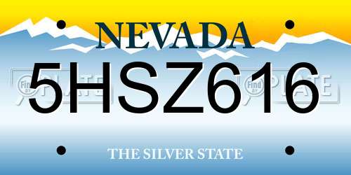 5HSZ616 Nevada License Plate