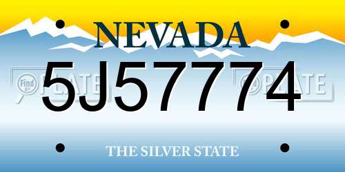 5J57774 Nevada License Plate