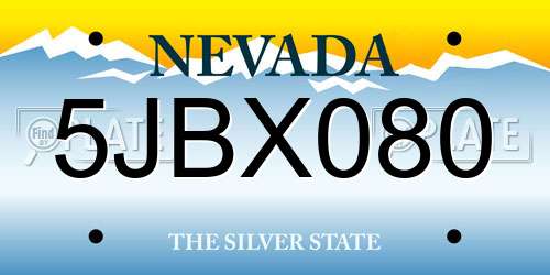 5JBX080 Nevada License Plate