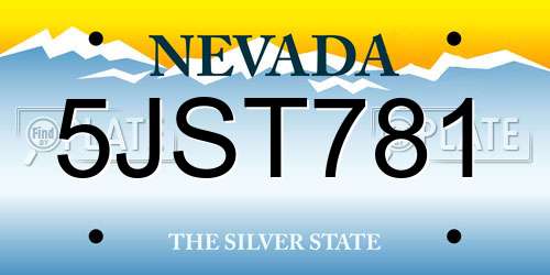 5JST781 Nevada License Plate
