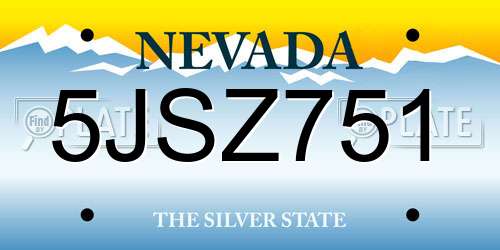 5JSZ751 Nevada License Plate