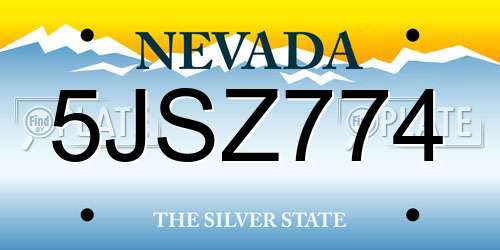 5JSZ774 Nevada License Plate