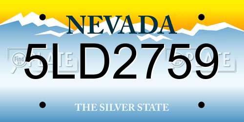 5LD2759 Nevada License Plate