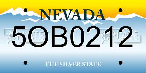 5OB0212 Nevada License Plate