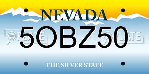 5OBZ50 Nevada License Plate