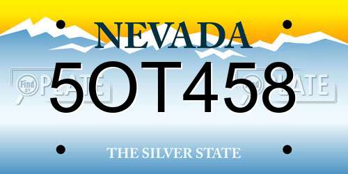 5OT458 Nevada License Plate