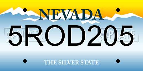 5ROD205 Nevada License Plate