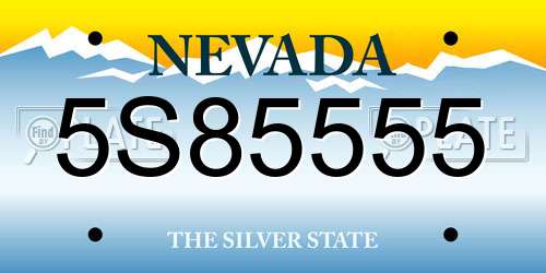 5S85555 Nevada License Plate