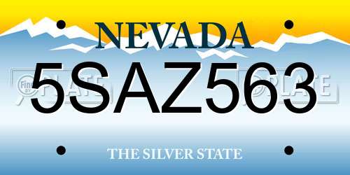 5SAZ563 Nevada License Plate