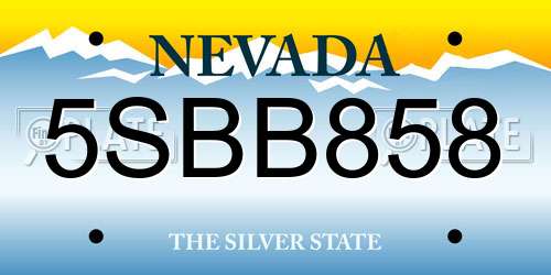 5SBB858 Nevada License Plate