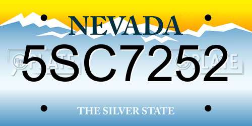 5SC7252 Nevada License Plate