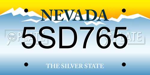 5SD765 Nevada License Plate