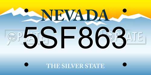 5SF863 Nevada License Plate