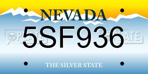 5SF936 Nevada License Plate