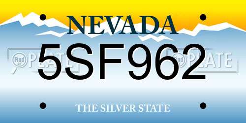 5SF962 Nevada License Plate
