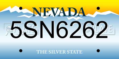 5SN6262 Nevada License Plate