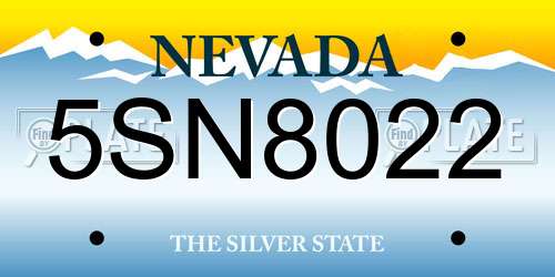 5SN8022 Nevada License Plate