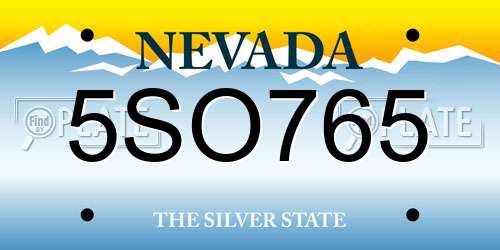 5SO765 Nevada License Plate