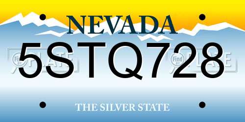 5STQ728 Nevada License Plate