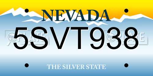 5SVT938 Nevada License Plate