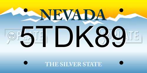 5TDK89 Nevada License Plate